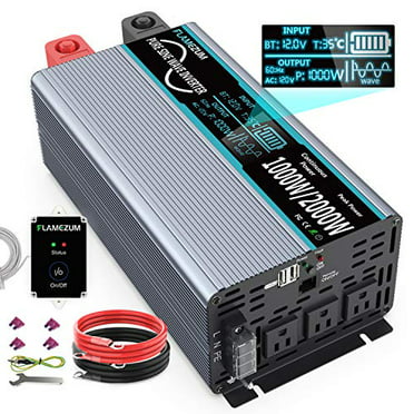 FLAMEZUM Pure Sine Wave Power Inverter 3500Watt DC 12 Volt to 120Volt Peak Power 7000Watt with LCD Display and Remote Control 2X 2.4A USB and 4X AC Outlets 